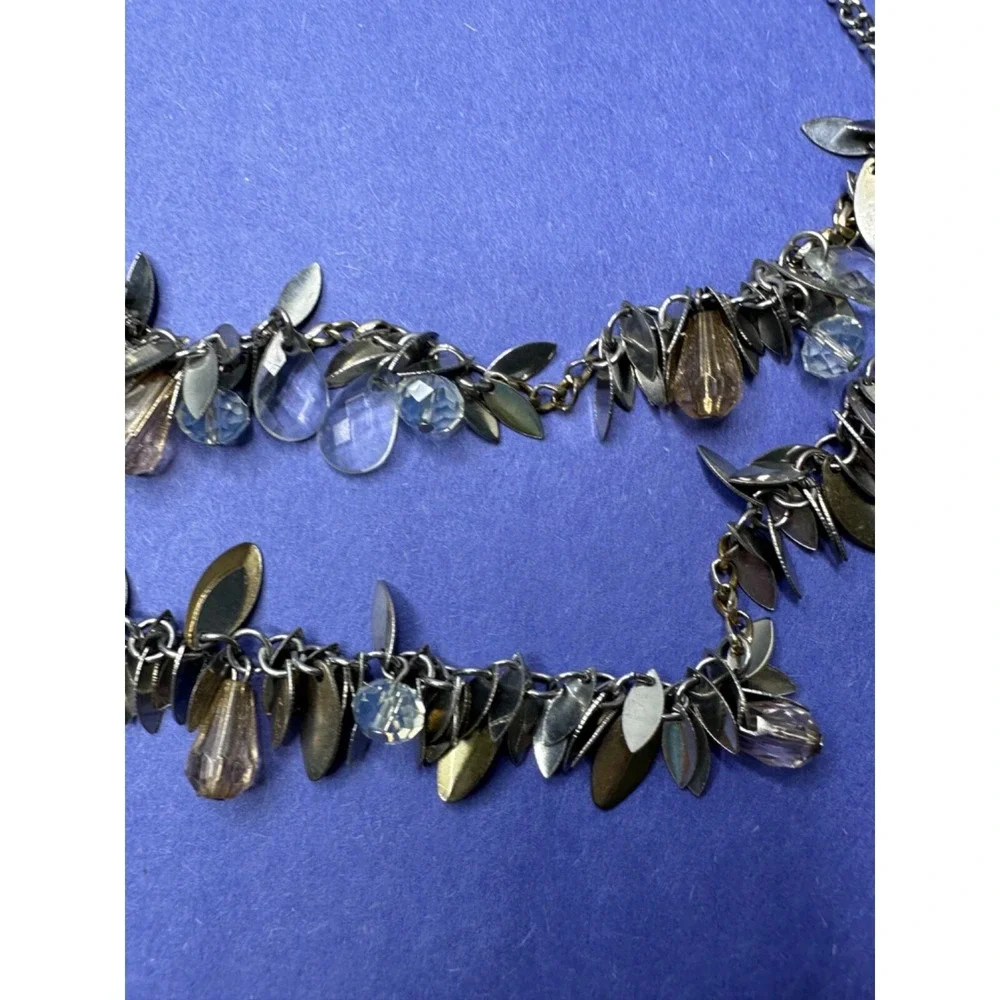 Ann Taylor Loft Necklace Bead Dangle Cha Cha Blue Silver Tone Double Strand
